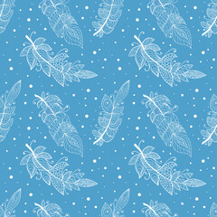 Colorful creative feather seamless pattern. Vector artistic illustration.