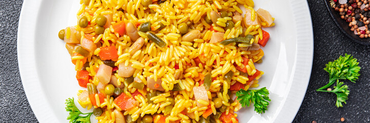 rice vegetable spice no meat vegetarian pilaf  healthy meal food snack on the table copy space food background top