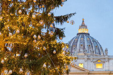 Christmas tree at St. Peter's Basilica, Vatican, Rome, Italy