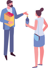 Isometric woman, girl with shopping bag. Shopping, market