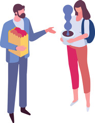 Isometric woman, girl with shopping bag. Shopping, market