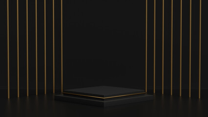 product display podium with luxury gold dark background. 3D render