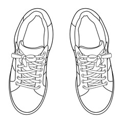 Hand drawn sneakers, gym shoes. Doodle vector illustration. Top view