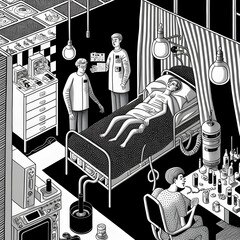 Illness anxiety disorder, fear, symbolic, black and white, psychology, phobia, hospital