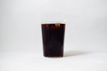 Cold Black coffee in glass cup  on white background