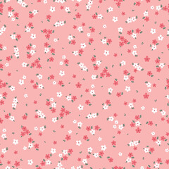 Cute floral pattern. Seamless vector texture. An elegant template for fashionable prints. Print with small white and pink  flowers. light pink background.