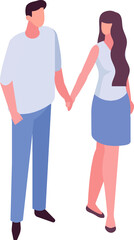 Couple silhouette, man and woman together, flat isometric people 
