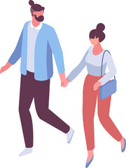 Couple silhouette, man and woman together, flat isometric people 
