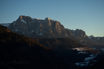 Sunset in the dolomites in January