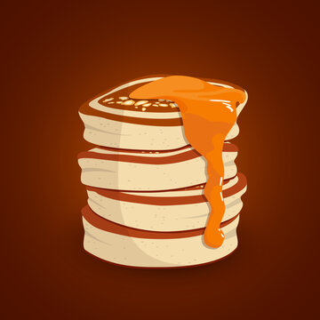 A stack of delicious pancakes with orange jam on a brown background. Vector illustration