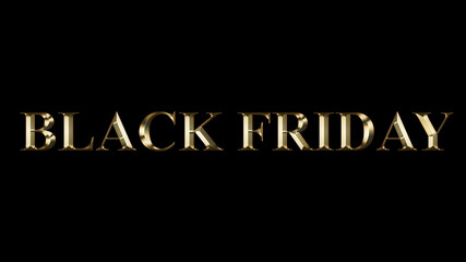 Black Friday. Banner, poster, logo golden color on dark background. The words written on card. Sale concept. Graphic gold font, shiny text.