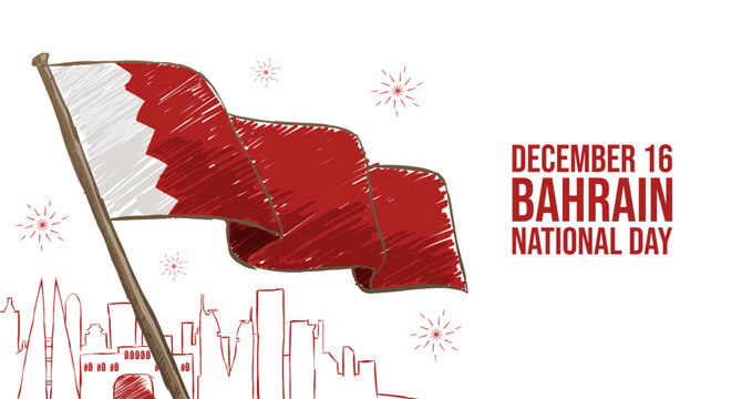 Bahrain National Day With Hand Drawn Flag Illustration Concept