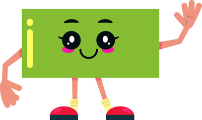 Cute green square. Simple geometric shape. Cartoon comic figure for education. 