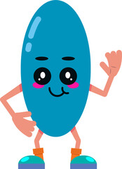 Cute blue oval. Simple geometric shape. Cartoon comic figure for education. 