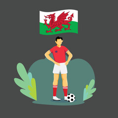 wales football player flat concept character design