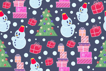 Colorful Christmas seamless pattern. Repeating abstract pattern with repeating decorative elements. 