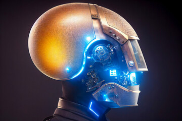 Close up of a Cyberpunk Cyborg with Glowing Helmet