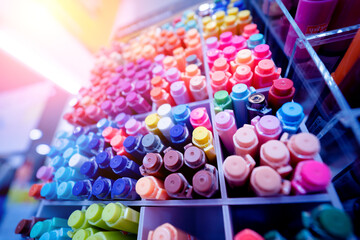 Fototapeta na wymiar Background of lots assorted colorful marker pen set