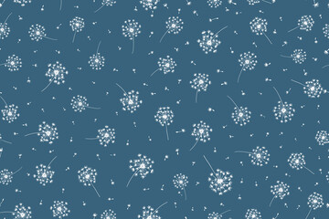 Hand draw bloomy dandelions and fluffy seeds decorative seamless pattern. Floral background endless texture