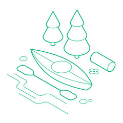 Fototapeta premium Isometric Kayaking Outline Illustration