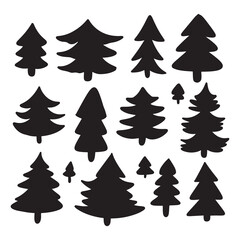 Obraz premium Set of different Christmas tree silhouettes. Winter holidays Christmas, New Year design element. Vector illustration.