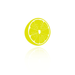 Lemon silhouette. Fruit icon print isolated on white background. With reflection.