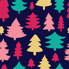 Obraz premium Seamless pattern background with different Christmas tree silhouettes. Winter holidays Christmas, New Year bright colorful background design