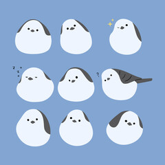 long tailed tit or shima enaga 1 cute on a blue background, vector illustration