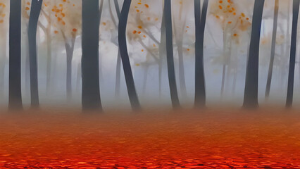 watercolor painting of landscape image for Autumn season, autumn colors with generative AI.
