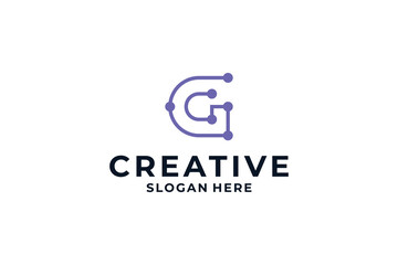 letter G logo design with dot, connection and digital concept.