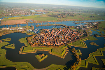 Old fortified Dutch city, Heusden, along the Maas river. Photo taken from the sky. 