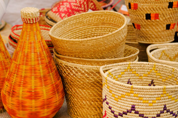 Jute Rope Bag, Basket, Natural Jute Coaster, Cozy crocheted basket of jute. Eco-friendly interior accessories woven from organic materials.