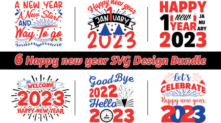 Happy new year 2023 SVG vector design template bundle.