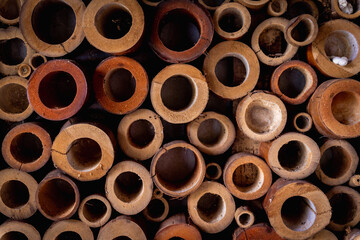 Bamboo slices of an old natural decorated wall