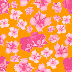 Seamless summer pattern with Flowers. Floral background stylish floral. legant flowers and leaves Roses Orchids Camomile - 545689888