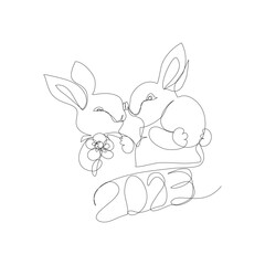 New year’s 2023 card . Chinese new year 2023 year of two Rabbit  cartoon in single line style. New year symbol 2023 logo. year of the rabbit silhouette illustration isolated flat continues line vector