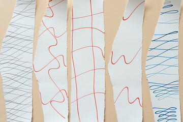 torn paper strips with freehand lines