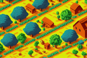 farm scene 8 pixels. Modern digital illustration.