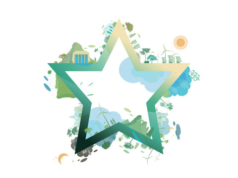 ESG and ECO friendly community with star shows by the green environmental its suit to add words inside about ESG - Environmental, Social, and Governance vector illustration graphic EPS 10