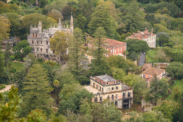 La Regaleira Castle in Sintra, Portugal, view from the old castle of the Moors - obrazy, fototapety, plakaty