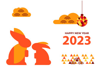 Happy new year 2023 chinese card with rabbits.