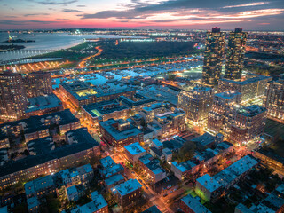 Fototapeta na wymiar Aerial Drone of Jersey City Sunset 