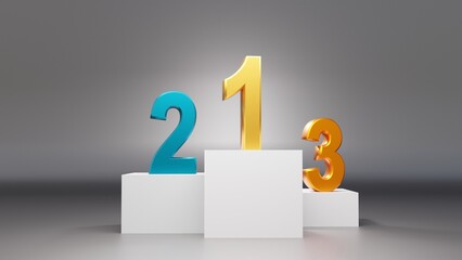 Winner Podium 1st 2nd 3rd. 3D rendering.