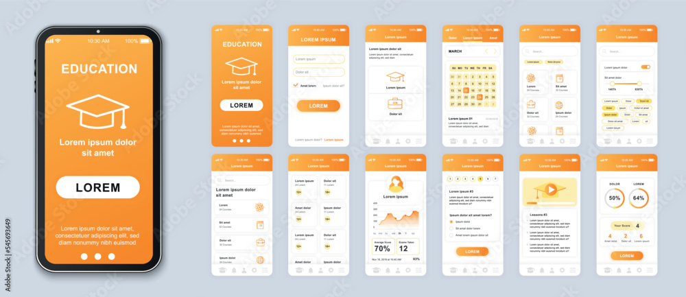 Poster education mobile app pack ui ux gui screens application