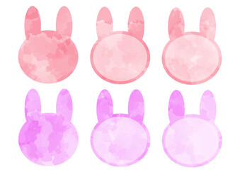 うさぎ型のかわいいフレーム水彩ピンク　素材セット