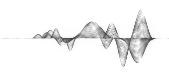 Illustration of wireframe sound waves, visualization of frequency signals audio wavelengths, conceptual futuristic technology waveform background with copy space for text