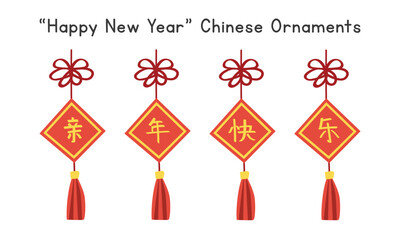 Vector set of Chinese New Year ornaments clipart. Simple decorative Chinese Tags or Labels, Chinese text means 