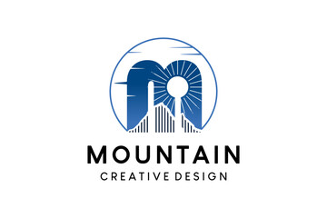 Mountain logo design with simple flat letter m concept