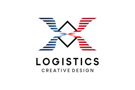 Logistics or shipping logo design with letter x flying bird illustration concept