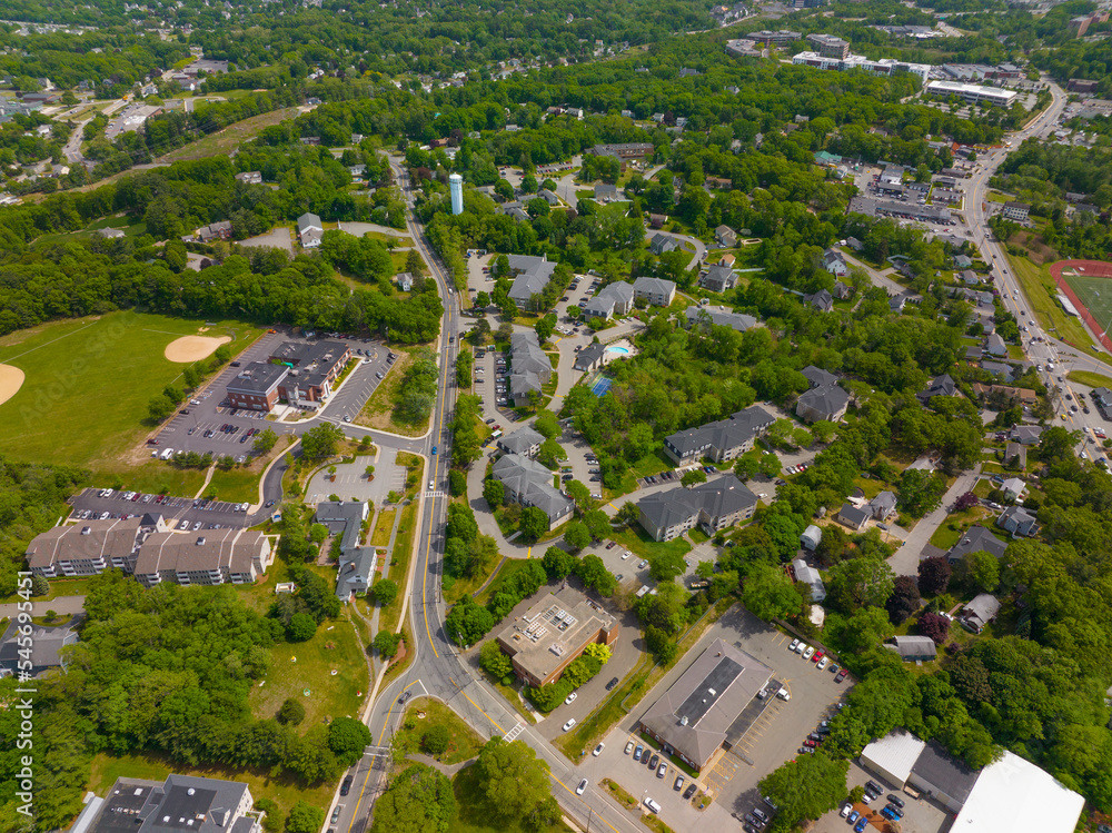 Wall mural aerial view of burlington residential area near town center in summer, burlington, massachusetts ma,